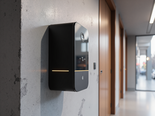 Advanced AI smart camera with high-resolution imaging, modern sleek design, professional surveillance equipment, black and silver color scheme